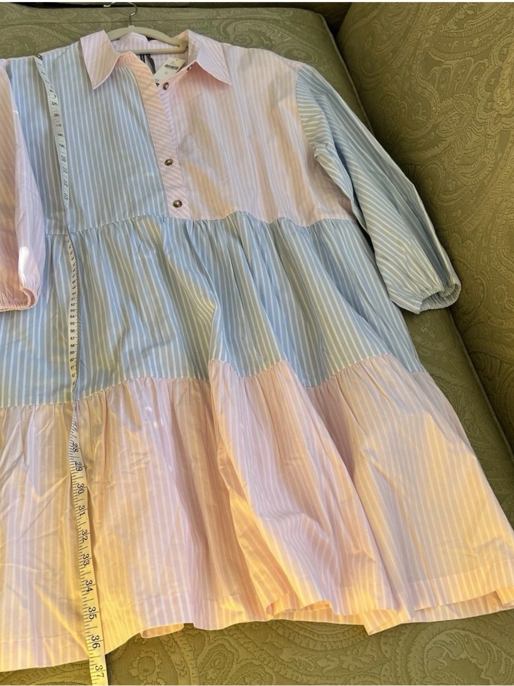 Anthropologie Pink & Light Blue Tiered Button-Front Tunic - Picture 8 of 9